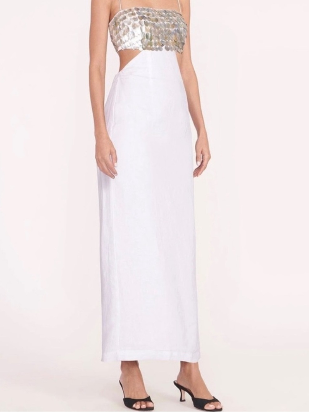 STAUD Jada Embellished Linen Maxi Dress